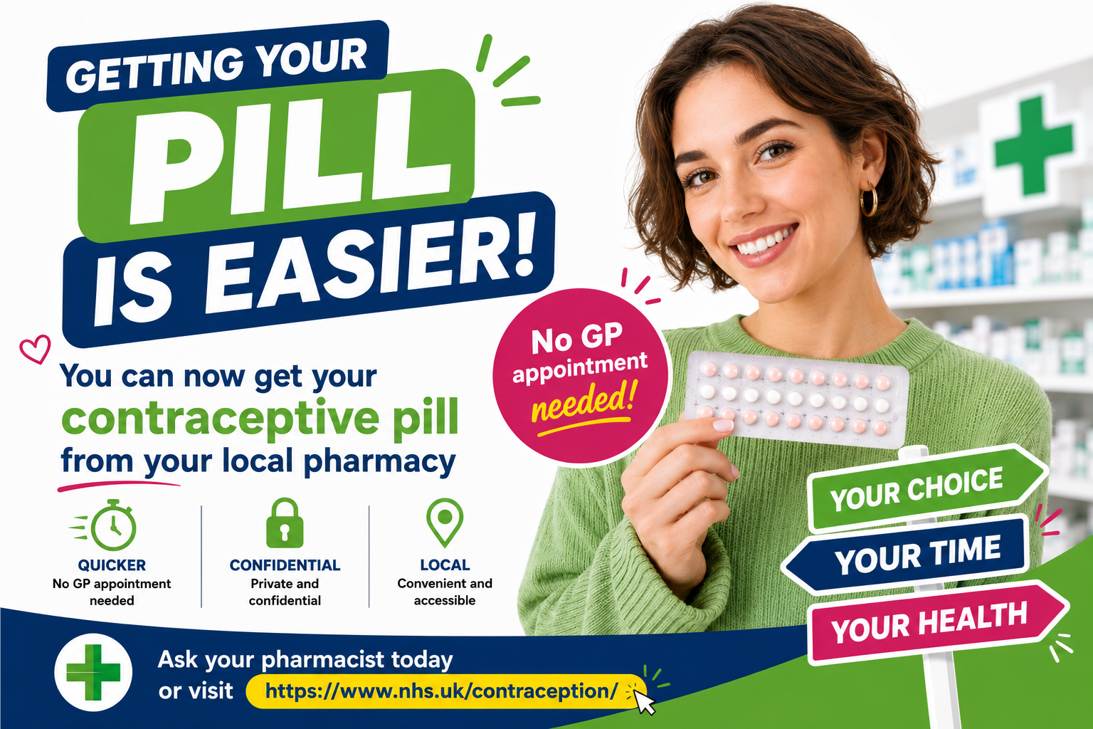 lady holding a pill packet with title 'getting your pill is easier'